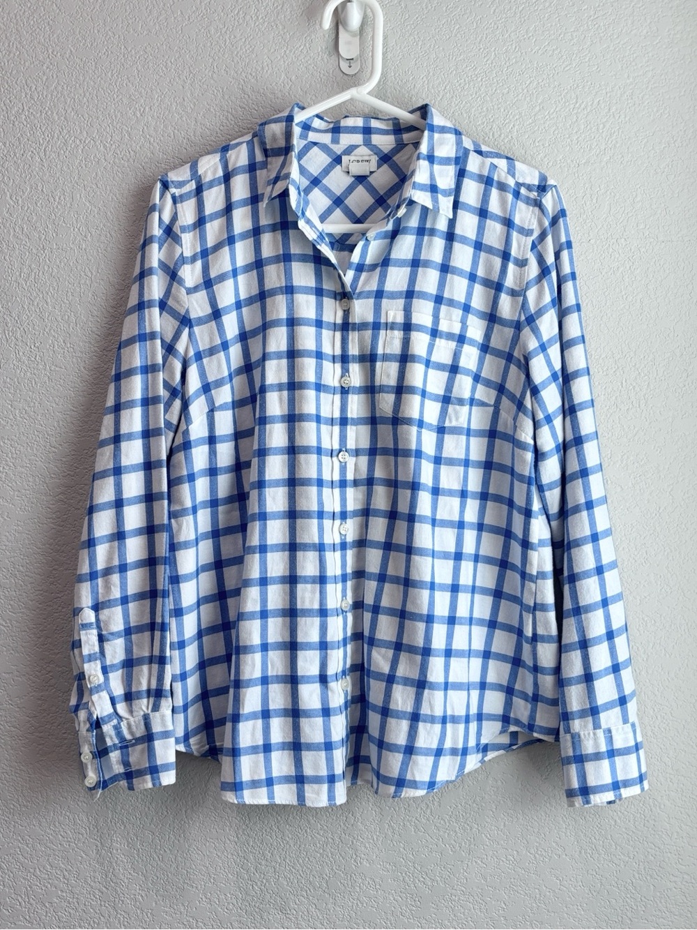 J.Crew Windowpane Plaid Long Sleeve Button Up Shirt Blue White Women’s Medium